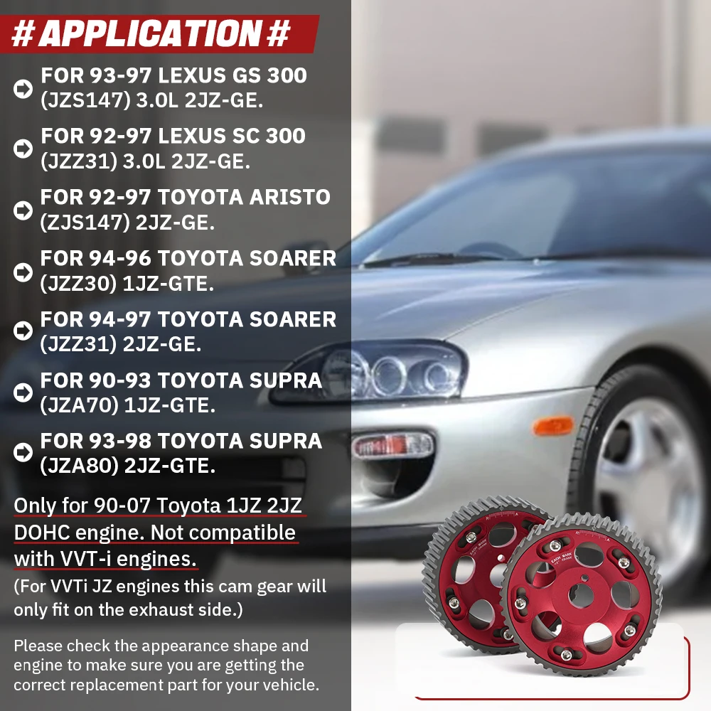 VR-(1Pair)FOR Toyota 1JZ 2JZ DOHC Engine Adjustable Aluminum Pulley Cam Gear Red VR6531R