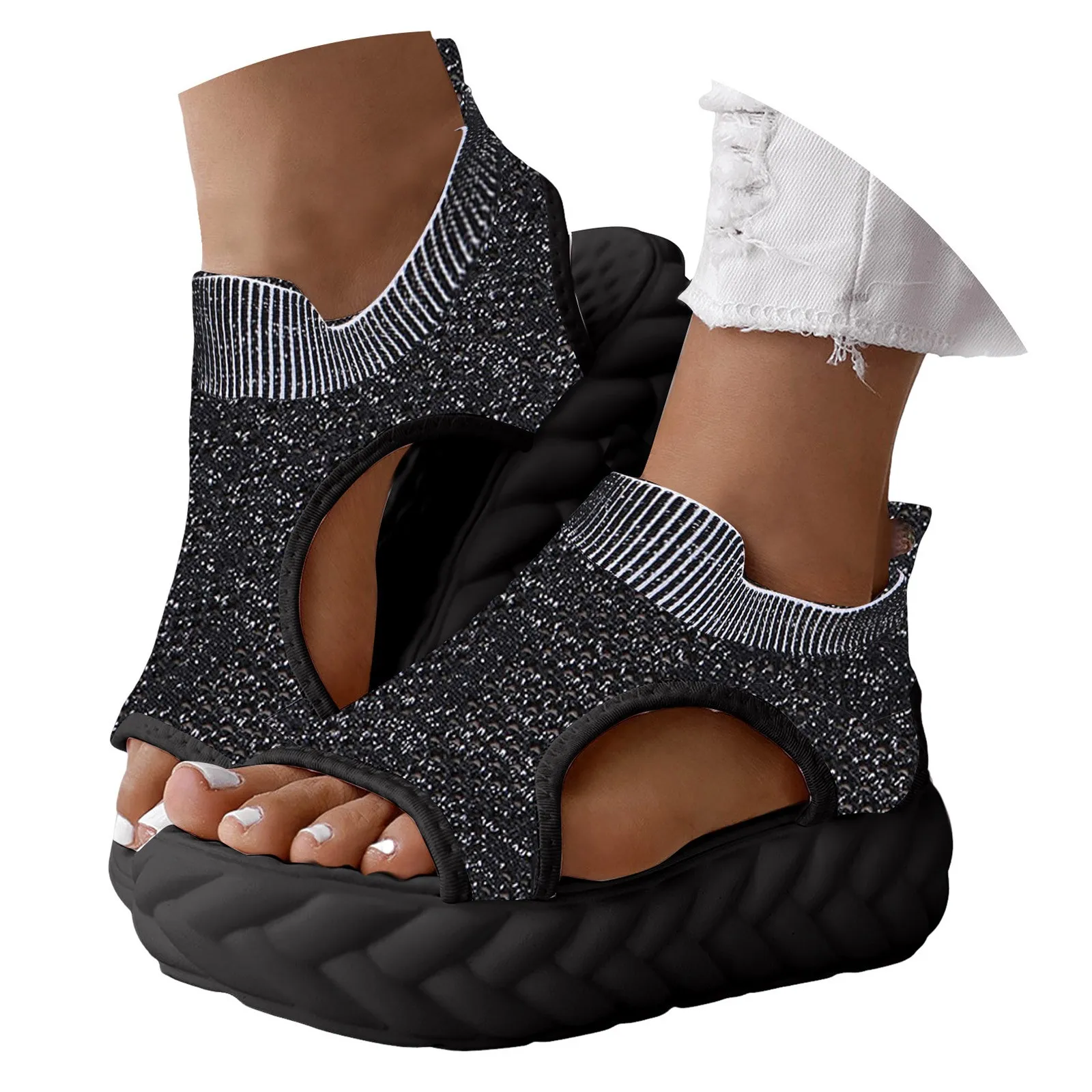 Sandals For Women 2025 Dressy Women'S Thick Soled Shoes Fashionable And Casual Hollow Mesh Breathable Women'S Sandals Dressy - 5