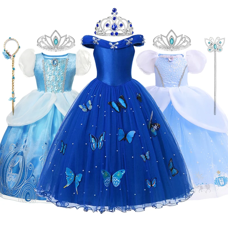 Costume De Princesse Disney Cendrillon Pour Filles, Robe De Bal