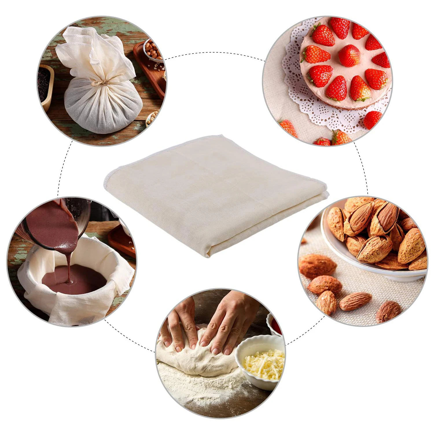 Muslin Cloths for Cooking, Pack of 5 (50X50CM), Unbleached, Cotton Reusable  and Washable Cheese Cloths for Straining