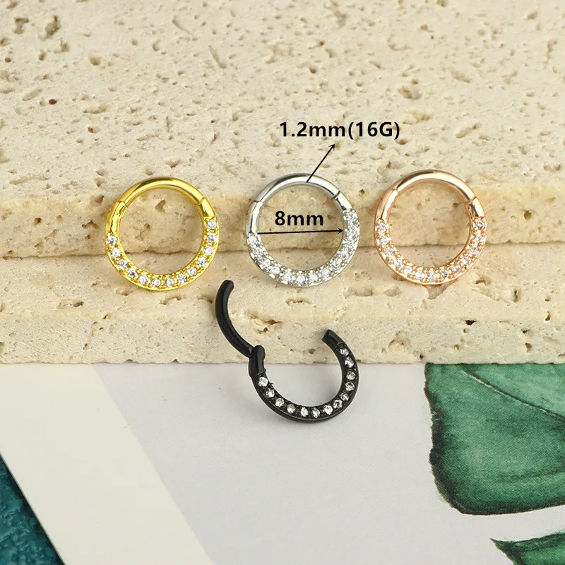 Stainless Steel Hoop Piercing Earring For Women Zircon CZ Cartilage Helix Daith Conch Tragus Rook Lobe