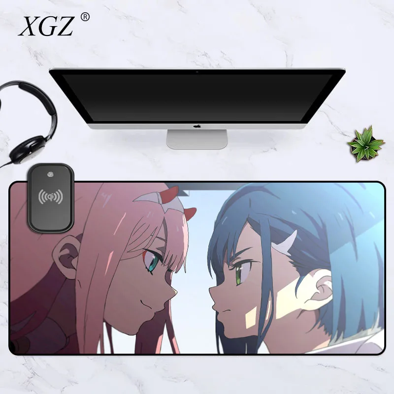

Wireless Charging Gaming Mat DARLING In The FRANXX Zero Two Computer Desks Pc Gamer Desk Table Anti-slip Carpet Rug Laptop Pod