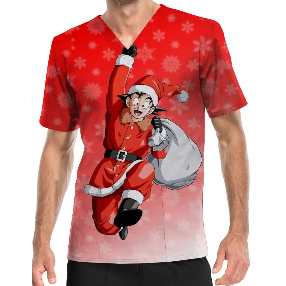 Blusa médica con cuello en V y estampado de Son Goku de Dragon Ball, uniforme de trabajo para hombres, ropa de enfermería duradera para centros de enfermería para niños