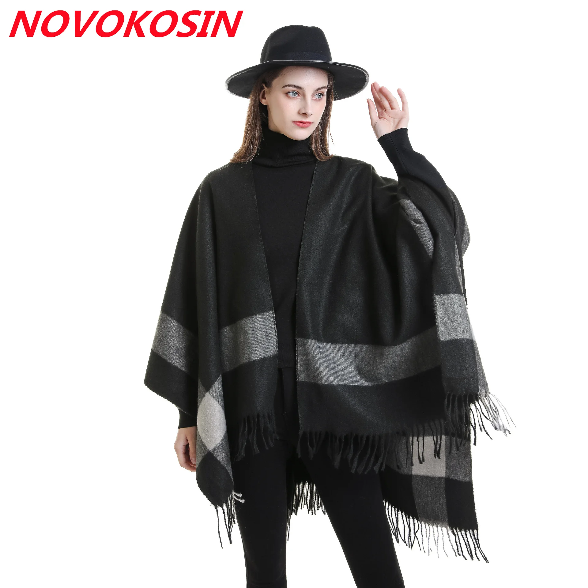 36 Gradient Colors Shawl Capes Printed Plaid Cardigan Loose Poncho Blanket Women Faux Cashmere Cloak Big Pendulum Out Streetwear 5 colors winter faux rabbit fur out streetwear women velvet capes o neck poncho cloak leopard printed warm pullover shawl coat