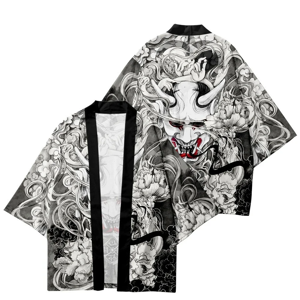 Japanese Kimono Japanese Kimono Cardigan Japanese Kimono Shirt Demon Print Samurai Shirt Clothing Traditional Haori Kimono Women Men Japanese Anime Asian Streetwear Cardigan Yukata Cosplay