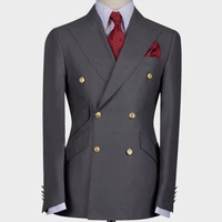 Men Suit 2 Pieces Dark Gray Double Button With Lapel For Wedding Banquet  Casual Business Official Work Set Jacket With Pants