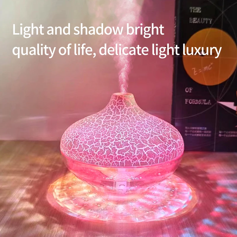 2025 New Cross-Border Hot Desktop Humidifier Crystal Crack Ball Shape with 7-Color Running Atmosphere Light Quiet Spray for Home
