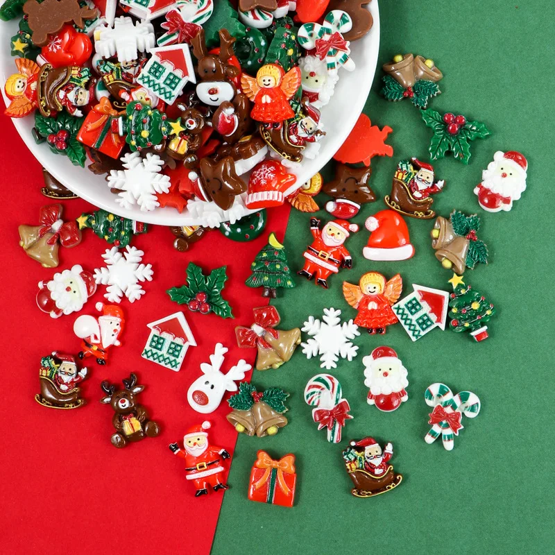 

50pcs Cute Mini Cartoon Christmas Series Flat Back Cabochon Scrapbooking Hair Bow Center Embellishments DIY Accessories