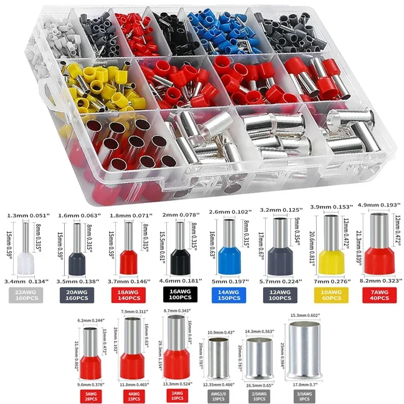 ชุดขั้วต่อวงแหวนหุ้มฉนวนสำเร็จรูป 1000 ชิ้น ขั้วต่อแบบหุ้มฉนวนสำหรับงานเดินสายไฟฟ้า ยานยนต์ และการซ่อมแซมอุปกรณ์ 1