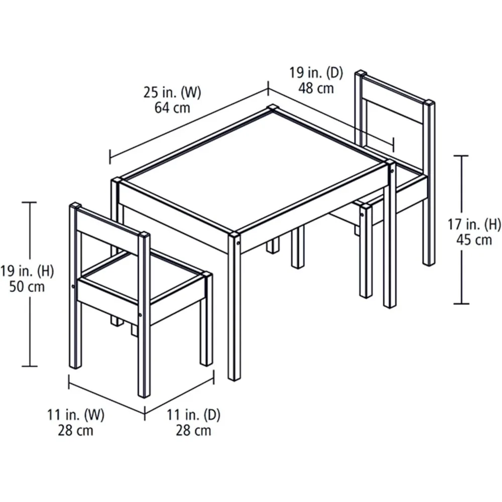 3 Piece Solid Rubberwood Table and Chairs Set with Natural Finish, Rounded Edges and Corners, and Wipeable Dry Erase Surface 2