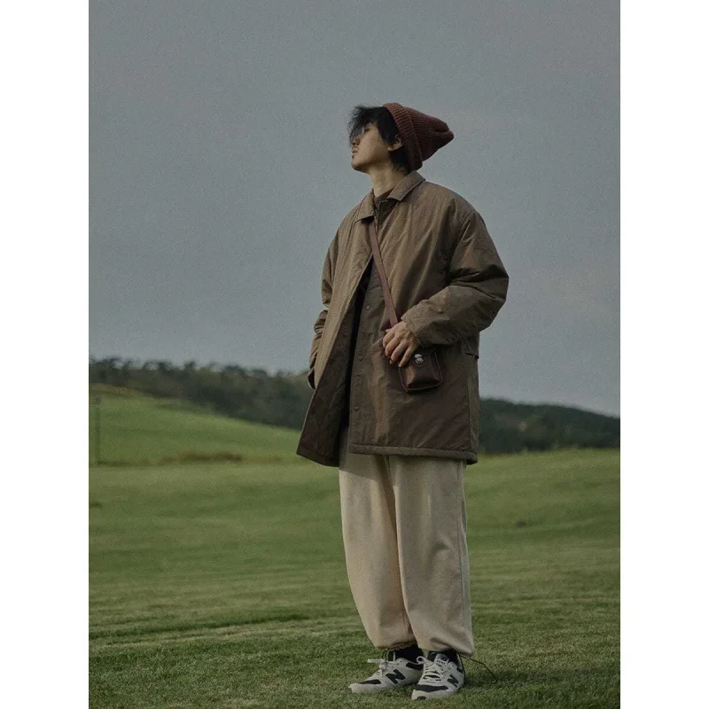 남녀공용 빈티지 트렌치 코트, 일본 롱 루즈 코튼 코트, 겨울 캐주얼 따뜻한 라펠 파카, 야외 방풍 카고 코트