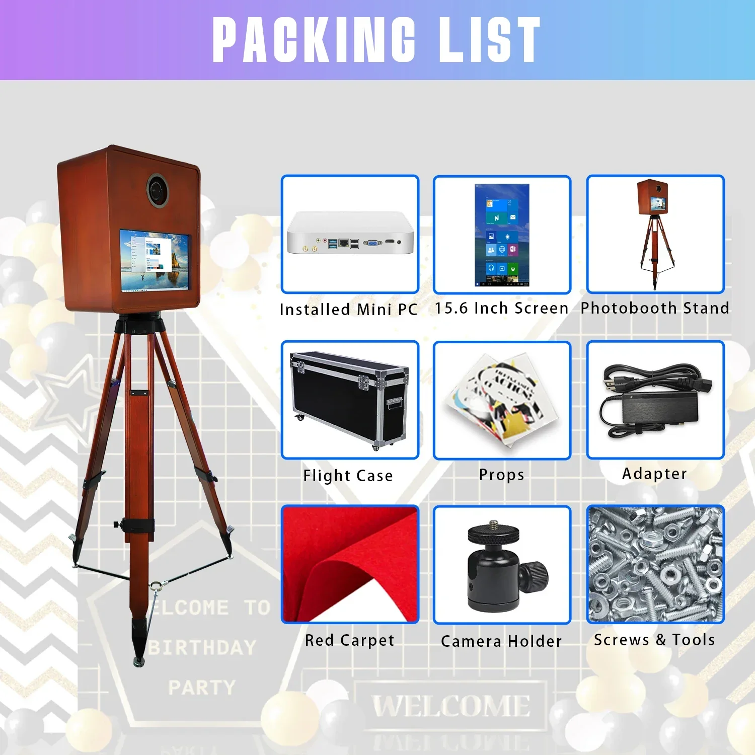 Portable Retro Wooden Mirror Photo Booth with 15.6 Touch Screen DSLR Photobooth Machine with Flight Case for Wedding Party Event Sb28ae94831fb4e4a812570e1dacb7ccfo