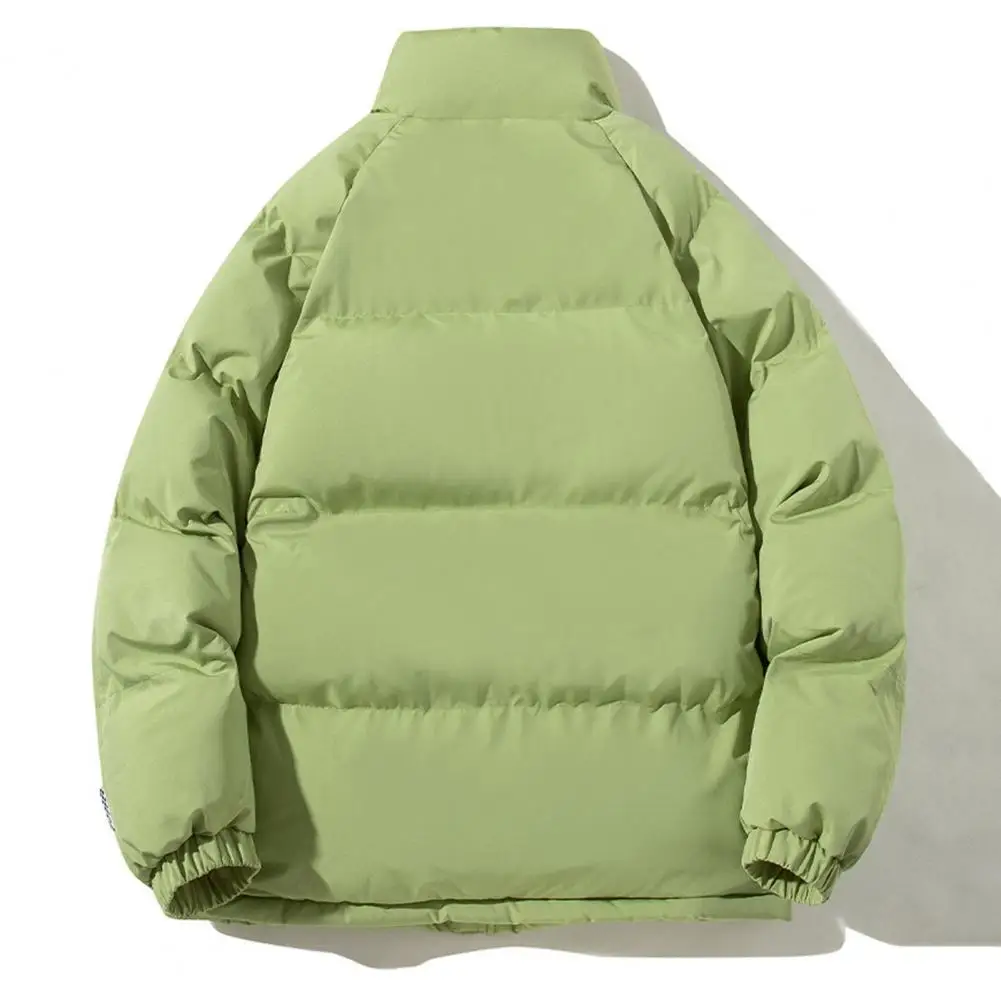 Zipper Closure Coat Winter Cotton Coat with Stand Collar Thickened Neck Protection Zipper Closure Men's Long Sleevele Solid