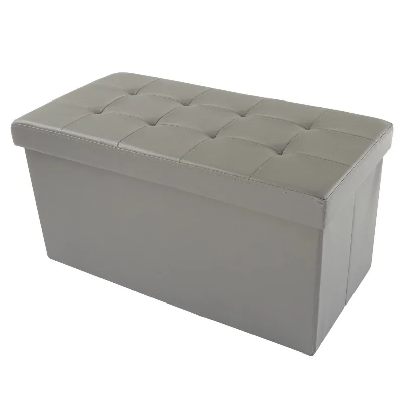 

30-inch Faux Leather Folding Storage Ottoman with Padded Lid (Gray)