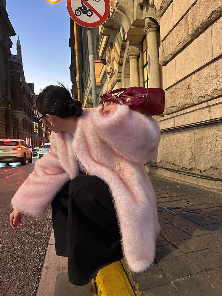 2023 Winter Clothes Imitation Fox Fur Mid-Length Colorful Coat Sweet Elegant Loose Long Sleeve High-End Thickened Furry Jackets