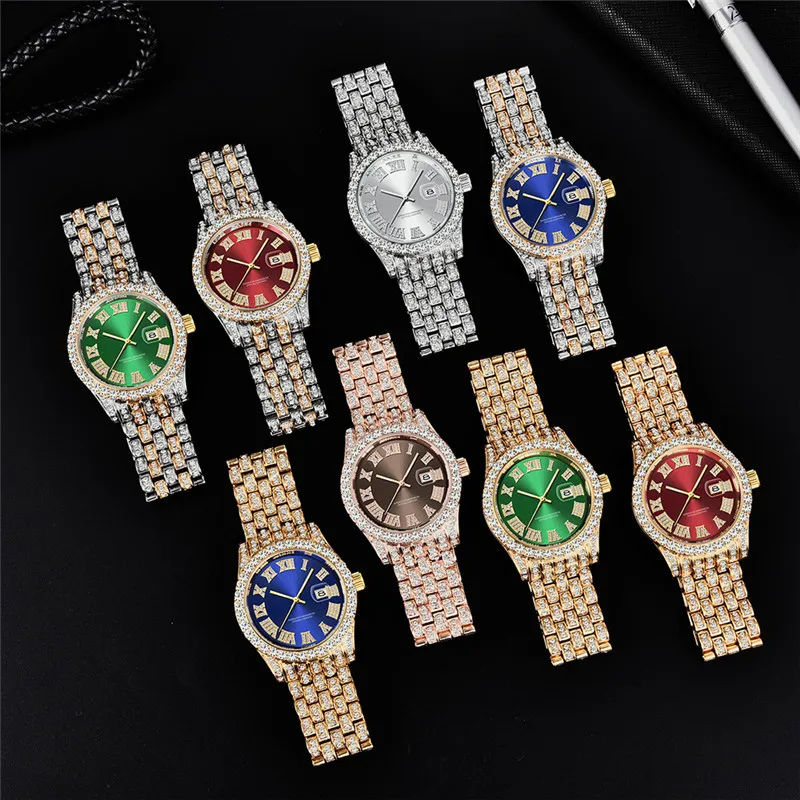 Montres de Marque de Luxe Men Hip Hop Diamond Fashion Alloy Band Golden Date Vintage Quartz Watches Luxury Watch sss Supply 2024