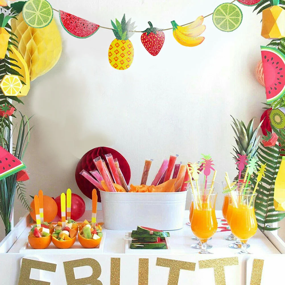 

2 Pcs Banner Garland Fruit Party Decoration Summer Household Fruits Theme Banquet