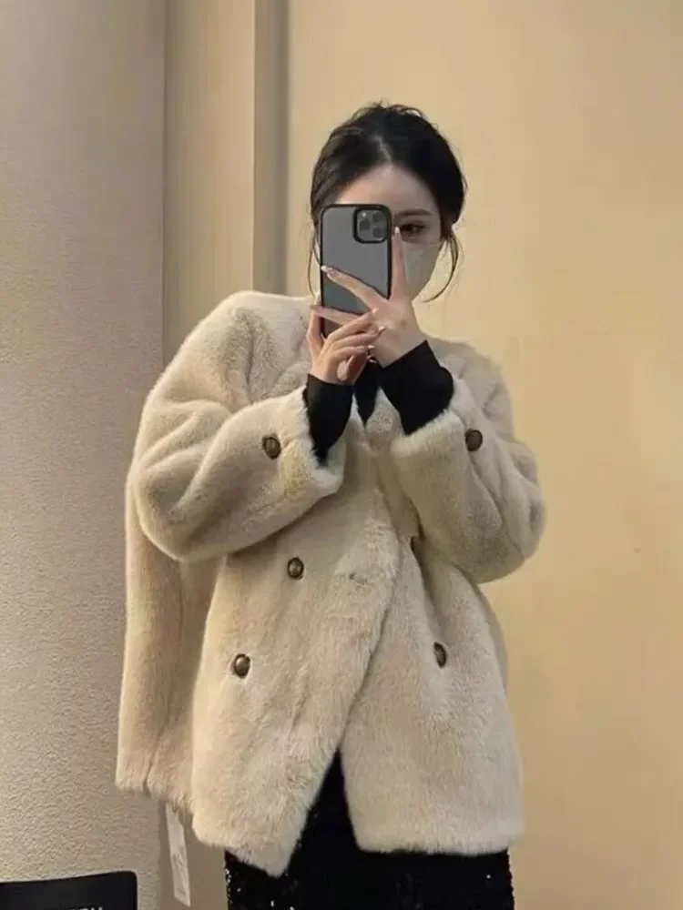 Winter Thickened Mink Fur Coat V-Neck One-Piece for Pregnant Women Soft Plush Outerwear Long Coat/Da Yi/Ma Fei Yi