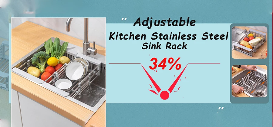 Description Picture 2 of itemHome Storage Drain Basket Kitchen Sink Holder Adjustable Soap Sponge Hanging Drain Basket Bag Kitchen Accessories