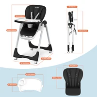 Sejoy Adjustable Baby High Chair with 5-Point Harness 3-Tier Tray & Wheels CE/CPC Certified Children's Dining Chair 2