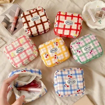 Piccola custodia per cosmetici per borsetta, mini borsa per il trucco con scomparti, tasche per assorbenti igienici, simpatico porta rossetto con cerniera