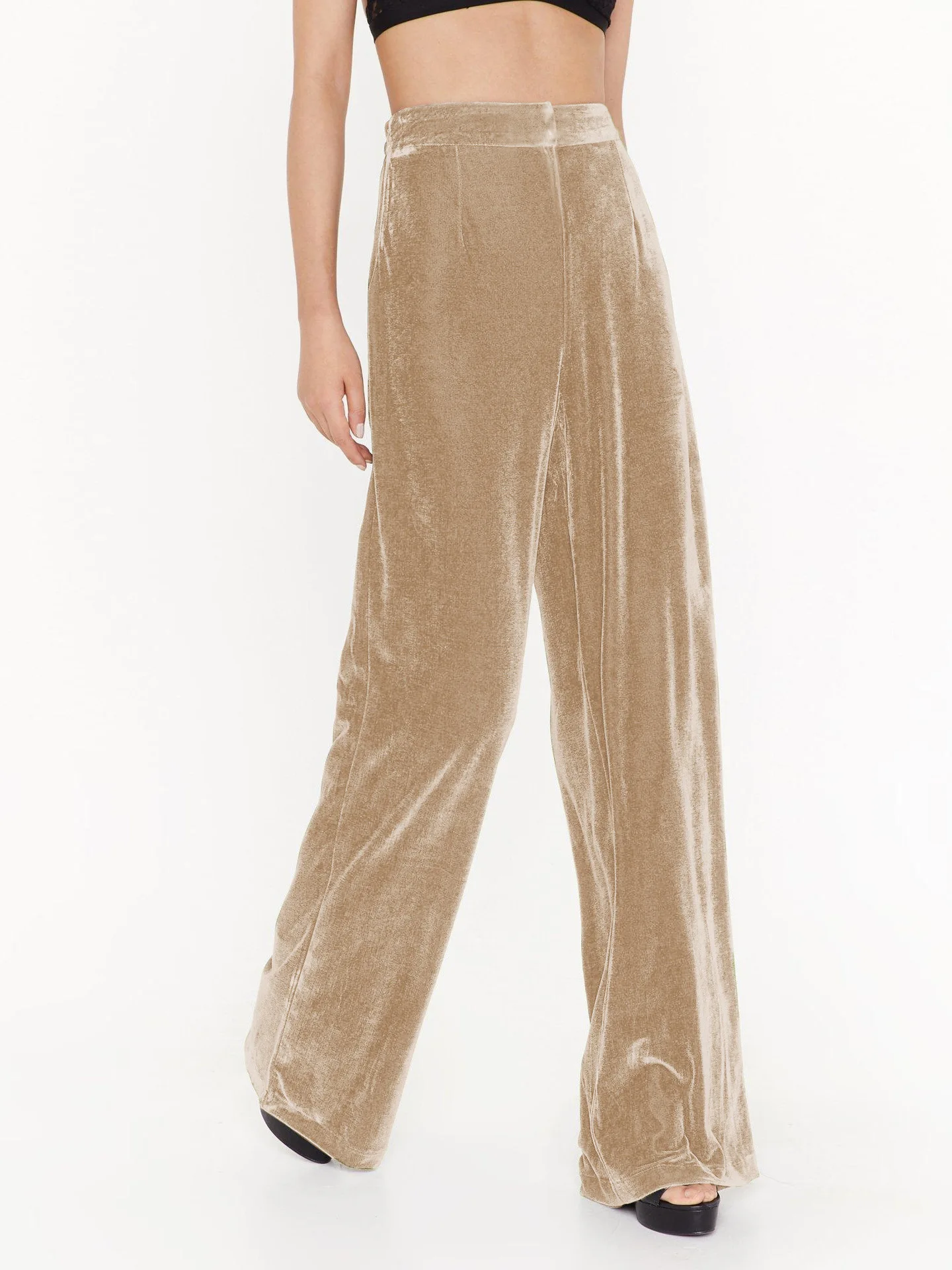 Summer Women Pants Solid Color Chic French Stylish Velvet Wide Leg Pants Autumn Female Trousers Office Lady Trendy Outfit C4916 3