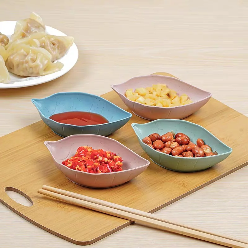 Sauce dishes seasoning dishes plastic seasoning dish 1/20Pcs Leaf-Shaped Dipping Sauce Dishes Mini Dinnerware Plate Multipurpose Wheat PP Kitchen Bowls for Seasonings Vinegar Salt