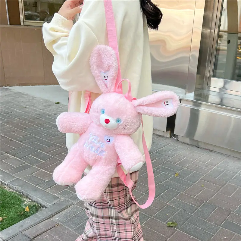 MBTI Cute Bunny Womens Backpack Original Doll Kawaii Lolita Jk Plush Student Bag Fluffy Sweet Girls Harajuku Fashion Daily Bag