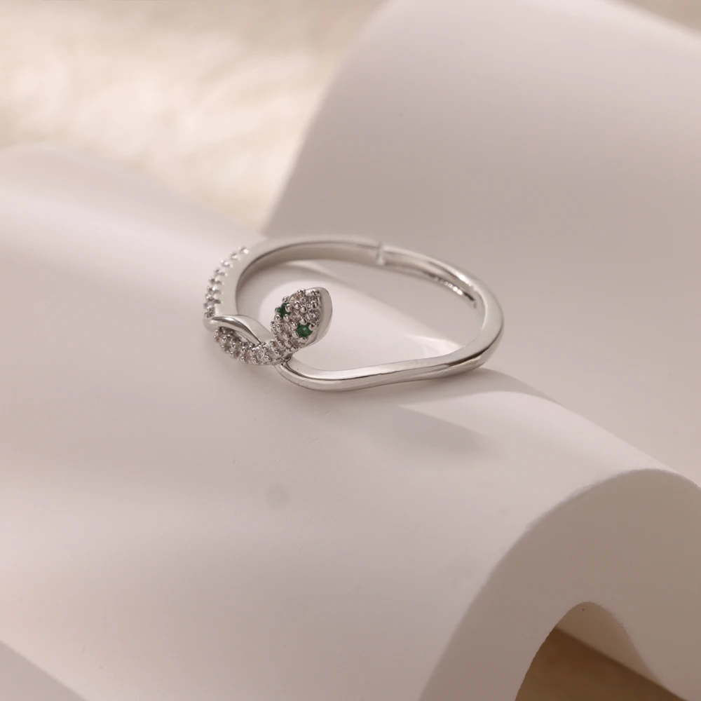 Stainless Steel Zircon Snake Ring For Women