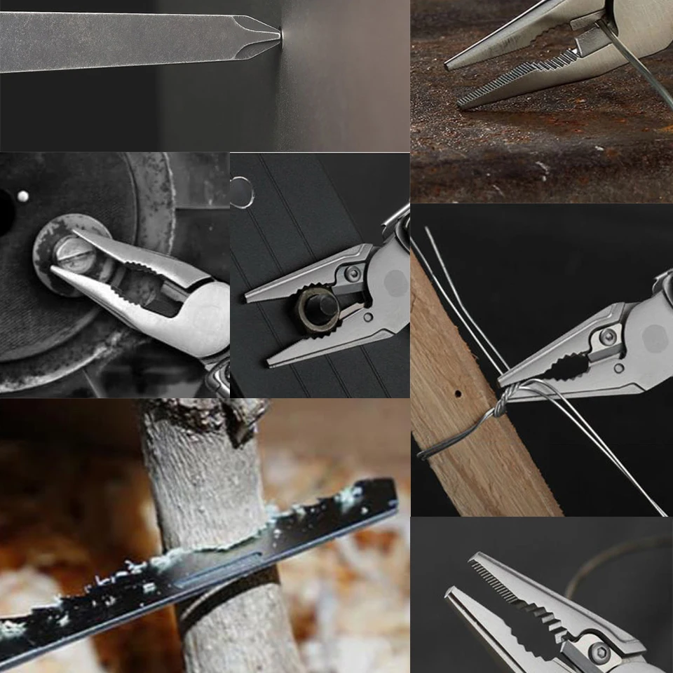 Compact Multi-Tool Outdoor Pliers Serrated Knife Bottle Opener Tweezers Wire cutter screwdriver Survival Camping Foldable EDC