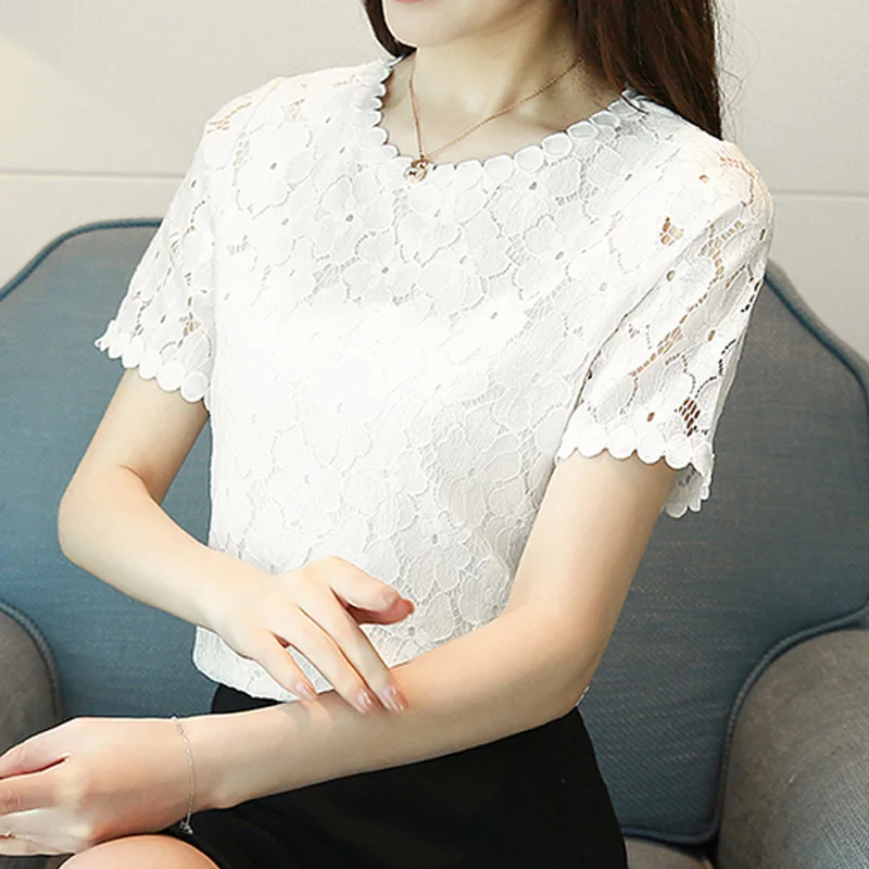 

New Sweet O-neck Women's Clothing Lace Shirt White Women 2023 Fashion Summer Short Sleeve Blouse Women's Tops Blusas D710 30