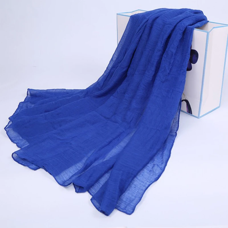 Fashion Women Soft Scarf Candy Colored Thin Sunscreen Shawls and Wraps Lady Solid Color Hijab Cotton Linen Long Head Scarves
