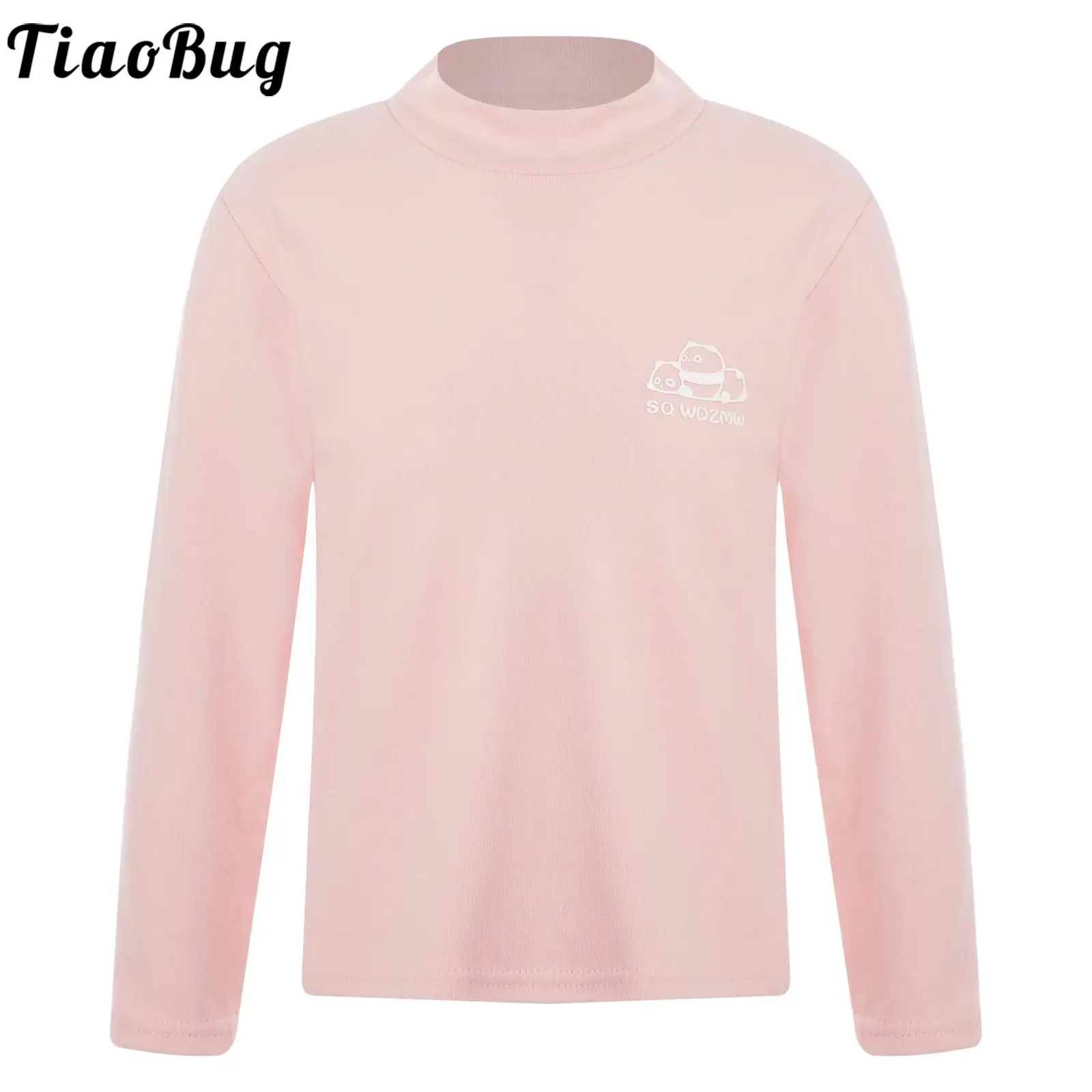 Autumn Kids Girls Boys Cute Cartoon Print T-shirt Undershirt Mock Neck Long Sleeve Thermal Underwear Tops Homewear Loungewear