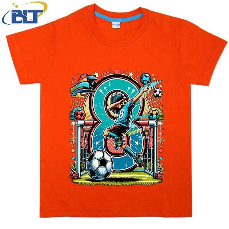 8-year-old kids birthday T-shirt summer children's cotton short-sleeved personality top dab gesture football fan boy gift 6