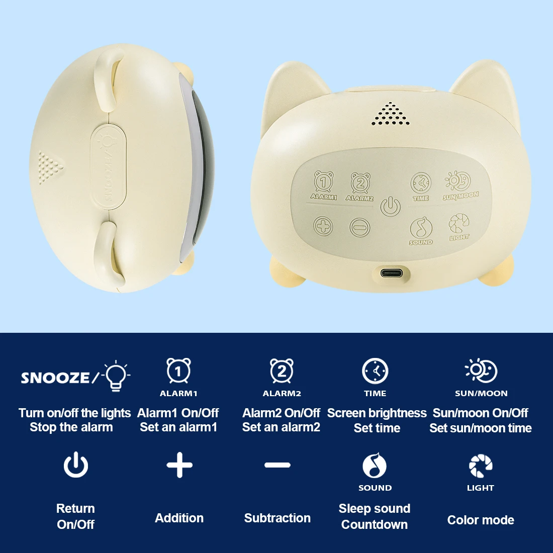 Cute Animal Alarm Clock Sleep Wake Up Colorful Night Light Electronic Digital Multi Function Children Sleep Trainer Home Decor