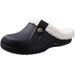 Cozy Men's Waterproof Plush Winter Slippers for Indoor and Outdoor Use (Black White)