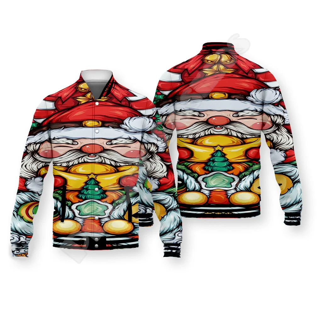 Christmas Santa Claus Pattern Xmas Tree Deer Animal Winter Warm Overcoat 3DPrint Funny Harajuku Button Cotton Baseball Jacket 14