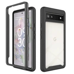 Heavy Duty Rugged Armor Shockproof Case with Soft TPU and Hard Plastic Transparent Back Cover - Pixel 6 Pro (Black)