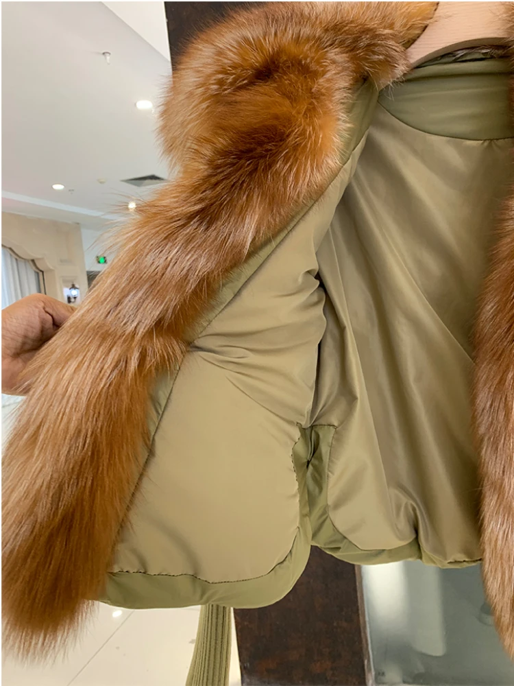 Female Large Fox Fur Collar Outerwear Thick Warm Fur Real Fur Coat Winter Jacket Women White Duck Down Jackets Hooded