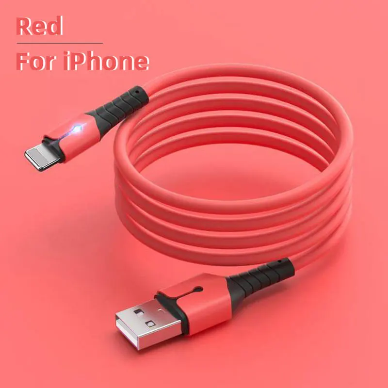 thumbnail image 1 of Cable USB de silicona líquida para iPhone 14 Pro 12 11 13 Pro XS Max Xr X 8 AirPods Pro Cable de carga de teléfono LED Cable de carga de datos 2M, 1 of 5