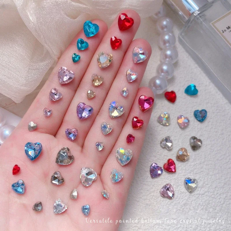 30pcs Multicolor Love Crystal Diamond Nail Charms Decoration Glass Pointed Bottom Peach Heart Gemstone Manicure Accessories 3