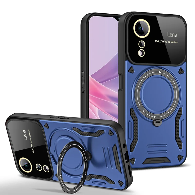 Shockproof Armor Wireless Charging Magsafe Case with Magnetic Ring Cover