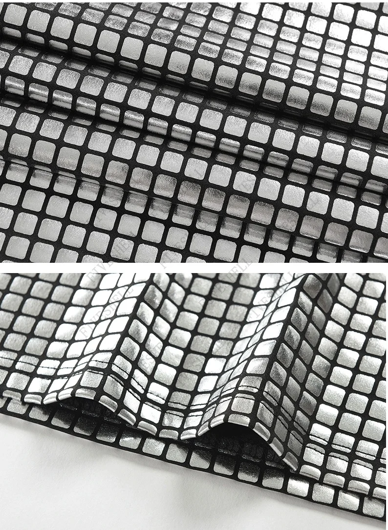 Mode Plaid beschichtet Metallic T-Shirt Männer schlanke Kurzarm T-Shirts Männer DJ Nachtclub Bühne Sänger Abschluss ball Kostüm homme – Detail 6