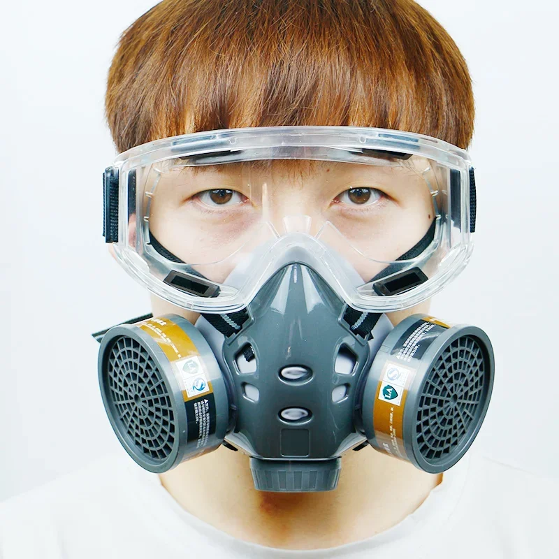 Gas Mask Respirator Filter Gas Mask Filter Gas Respirator Face Respirator Half Face Respirator Mask Painting Gas Mask Respirator Set Dual Charcoal Filters Spray Chemical Industry Pesticide Anti Fog Glasses