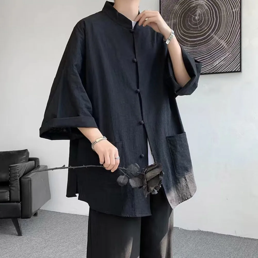 Asia & Pacific Islands Clothing Summer Breathable Japanese Style Men Haori Cotton Linen 3/4 Short Sleeve Kimono Men for japanese kimono,japanese kimono cardigan,japanese kimono shirt
