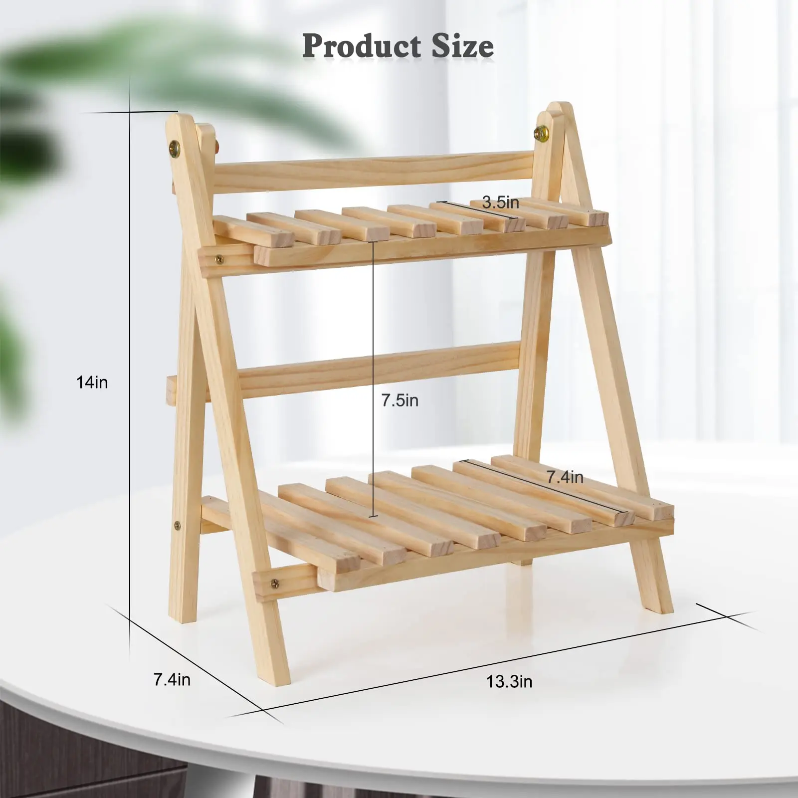 Wooden Storage Shelf 2-Tiers Desktop Organizer Shelves Trapezoidal Desk Display Racks Desktop Stationary Office Storage Racks