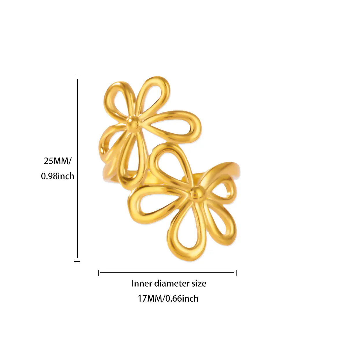 Stainless Steel Double Flower Ring for Women