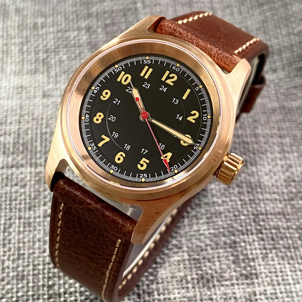36mm Real Bronze Pilot Mechanical Watch Men 200m Water Resistant Diver Wristwatch Luminous Hand Flat Sapphire NH35 Outdoor Gift