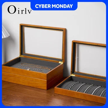 Oirlv Wooden Jewelry Box Retro Jewelry Display Ring Necklace Earring Bracelet Box Multi Jewelry Storage Organizer Display Case