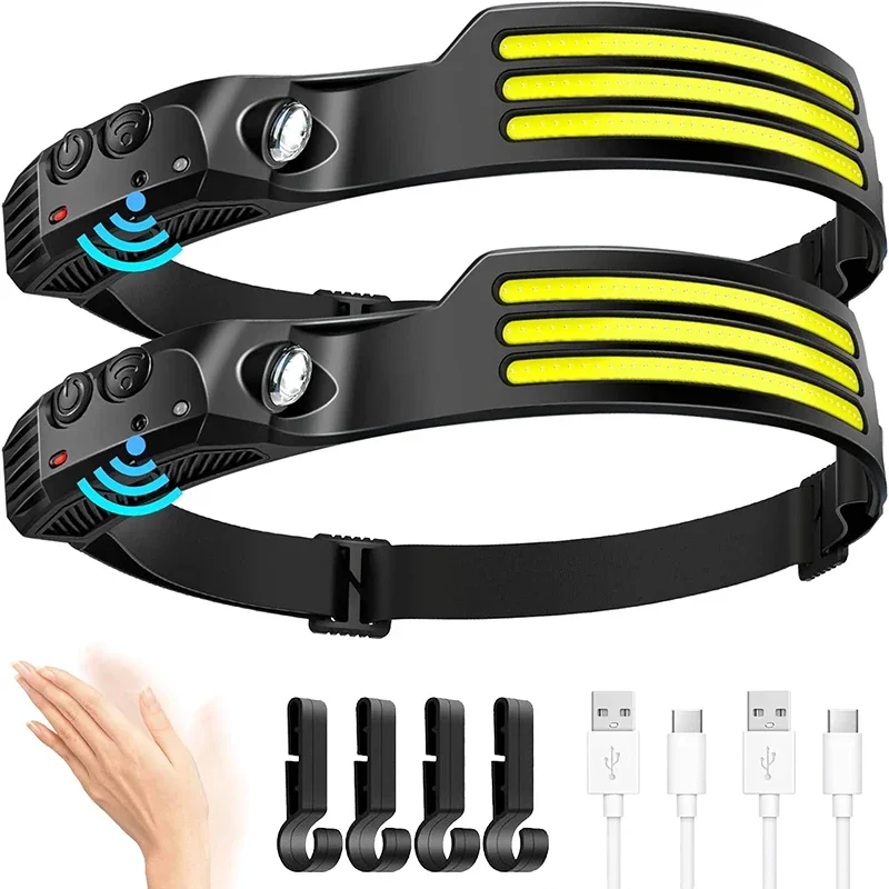 COB LED Headlamp Rechargeable Motion Sensor Camp Light